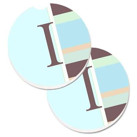 Carolines Treasures Letter I Initial Monogram Blue Stripes Cup Holder Car Coaster, 2PK CJ1003-ICARC